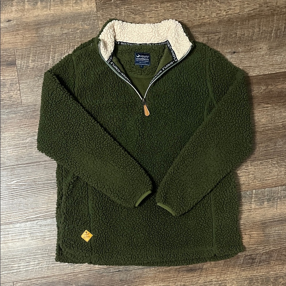 Simply Southern Olive Zip Up Sherpa Sweater